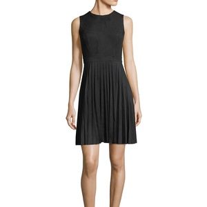 Neiman Marcus Faux-Suede Fit-and-Flare Dress BlacK